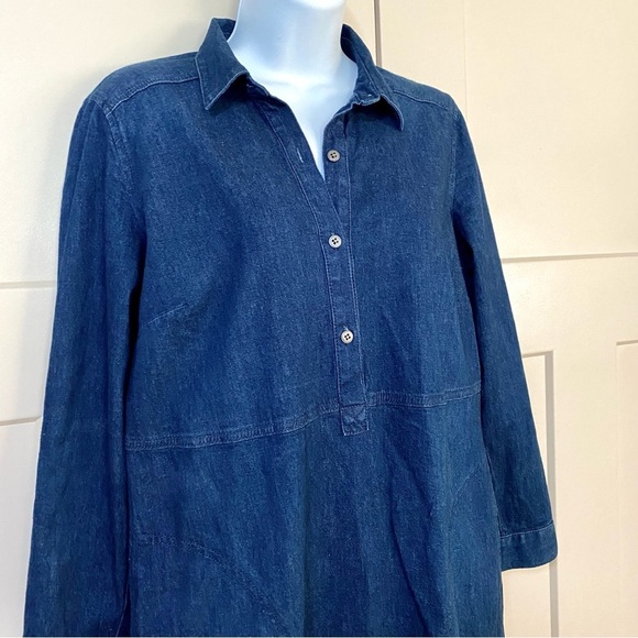 J. Jill Denim Jean Shirt Dress Size Small Petite Quarter Button Chambray Pockets - Picture 4 of 15